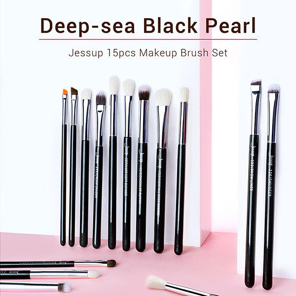Jessup 15pcs Black/Silver Eyeshadow Eyebrow Shader Natural-synthetic Hair Makeup Brush Set T177