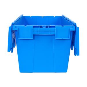 Secure Moving Attached Lid Plastic Crate with Hinged Lockable Lid and Solid Box