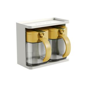 Durable 2 Grids Clear Condiments Glass Container Pots Set With Handle And Spoon