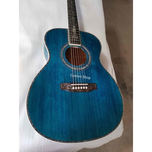 Custom 14 Frets Scalloped X Shaped Bracing OM Water Wave Top Full Abalone OM45 Blue Quilted Figured Maple Acoust