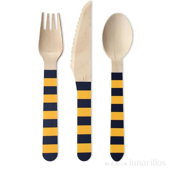 Biodegradable Disposable Ebra Pattern Candy Strip Dyeing Wooden Cutlery For