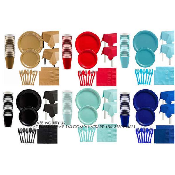 Colorful Party Pack! Includes Colorful Dinner Plates, Cutlery, Napkins And Cups