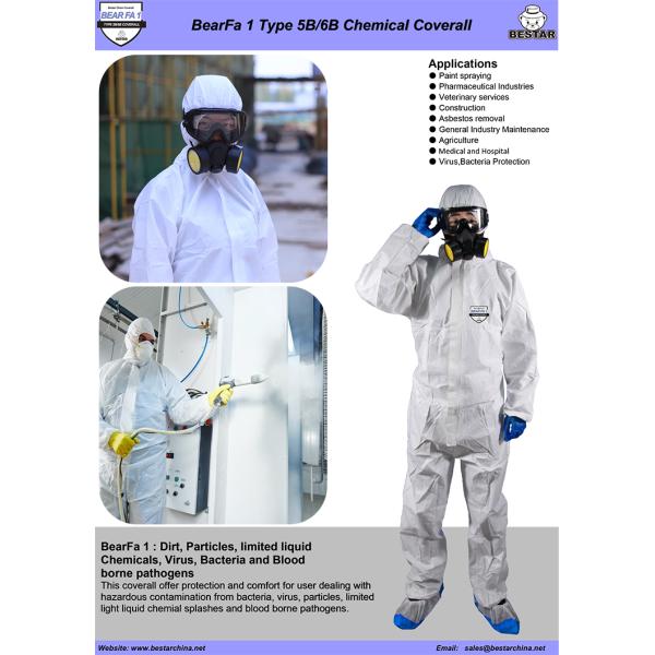 Type 5B/6B White Microporous Film Disposable Protective Coverall For Construction