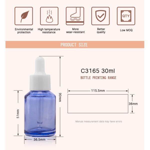 Round Massage Oil Glass Dropper Bottle Serum Pipette 30ml Clear Glass Face Skincare Bottle