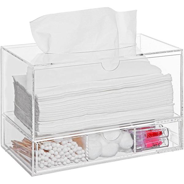 Stackable Acrylic Boxes Containers Countertop Bins Tissue Bathroom Drawer Cosmetic 9.3x5x6.3inches