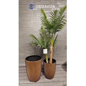 Tall Golden- Brown Hue Stripe Round Fiber Clay Planter Office Decoration Project