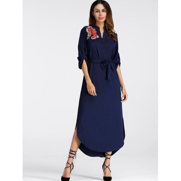 Mexican Embroidered Side Split Belt Dress