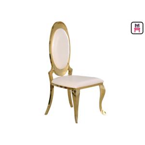 China Hotel Armless Oval Back Stainless Steel Restaurant Chairs With Gold / Chrome Leather Seat on sale