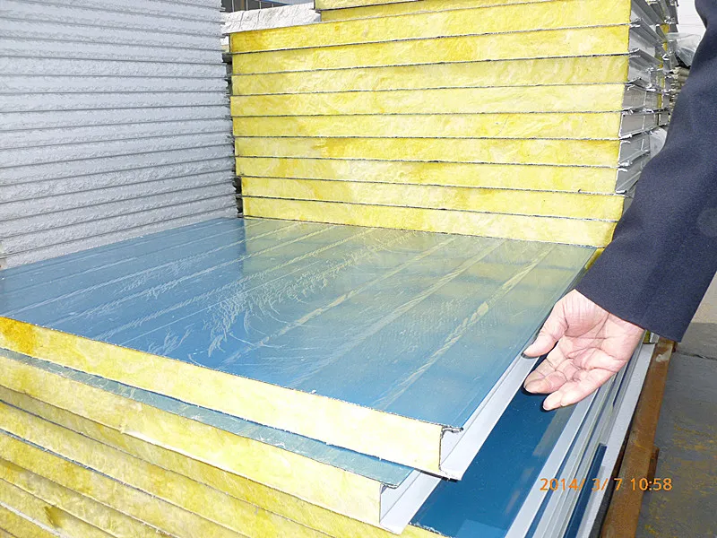 Prefabricated High Quality Color Coated Sandwich Panlegalvanized Steel Glass Wool Panel