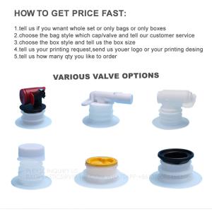BIB 3L 5L 10L 20L Plastic Tap Bag For Drinking Water Wine Juice Bag In Box With