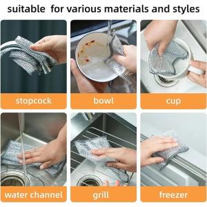 KILINE Single Layer Kitchen Scrubbing Dish Cloth Silver Wire Multipurpose Dish