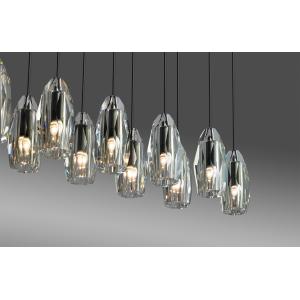Modern Brass Crystal Chandelier Linear Pendant Light with Warm White 3500K LED