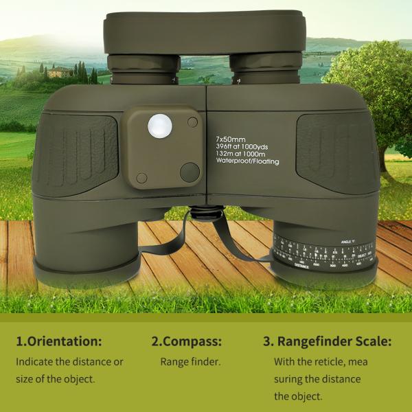 Adults Marine Military 20x50 Binoculars Waterproof With Rangefinder Compass BAK4 Prism FMC Lens