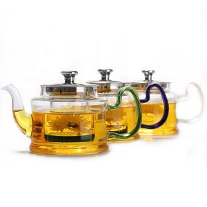Handblown Thermal Teapot With Infuser , Colored Infuser Borosilicate Kettle