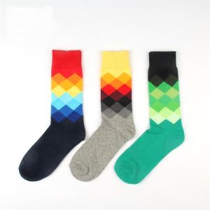 2016 Popular colorful fancy rainbow design mid-calf length spring dress socks