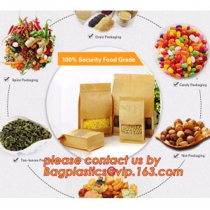 custom resealable recyclable kraft paper square bottom zipper bag, standup