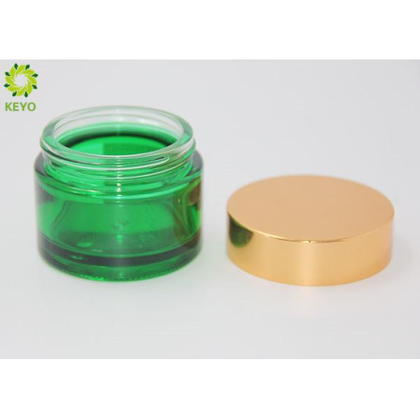 Green Frosted Glass Empty Cosmetic Containers Wide Mouth Type With Golden Plastic Cap
