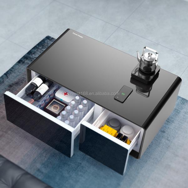 Modern Coffee Table with LED Control Panel Wireless Charger and Built-in