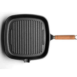 Kitchen Cooking Grill Steak Non Stick Cast Iron With Wooden Handle