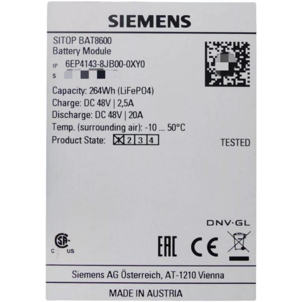 SIEMENS 6EP4143-8JB00-0XY0 SITOP BAT8600 LIFEPO4 BATTERY MODULE FOR UPS8600 DC