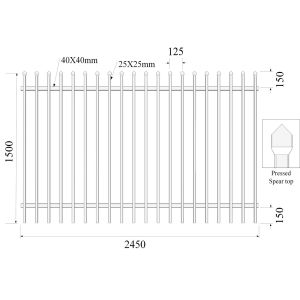 Pressed Spear Top 25mmx25mm picket H1500MMXW2450MM Hercules Fencing Panels