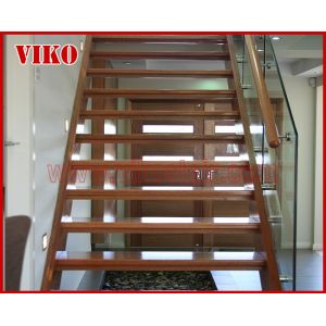 Double Steel Plate Staircase VK60S Tread beech ,Railing tempered glass, Handrail
