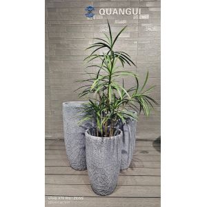 Geometric Cracked - Like Design Grey Round Fiber Clay Planter Mosaic Pattern