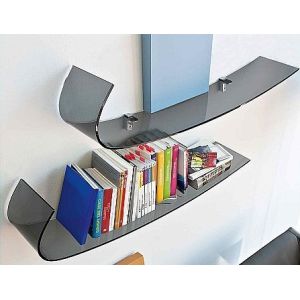 J Shape Grey Bent 8 MM Tempered Glass Shelves , Window Glass Shelves