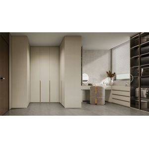 Effortless Style And Functionality Modern U-Shaped Wardrobe With White-Almond Doors