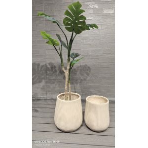 Wholesale Contemporary Look Neutral Beige Repetitive Linear Texture Design Round Fiber Clay Planter from china suppliers
