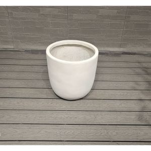 White Matte Round Fiber Clay Commercial Outdoor Planter Architectural Landscapin