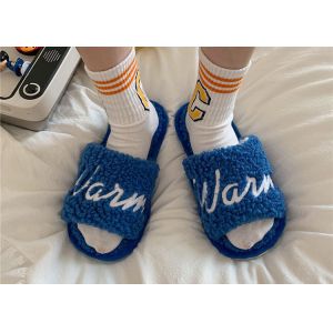 Blue PVC Fluffy Plush Warm Fur Slide Slipper Winter Iutdoor House