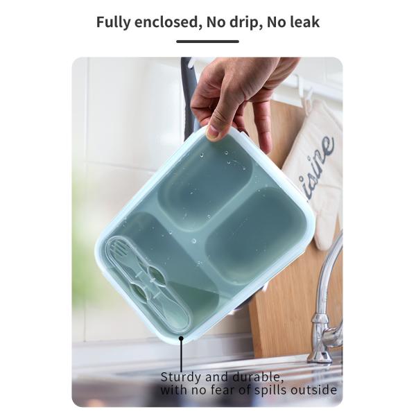 Practical 1000ml Lunch Box with 3 Compartments Eco-Friendly Silicone Material