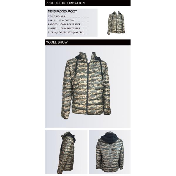 Stylish Olive Mens Detachable Hood Jacket Wind Proof Cotton Shell