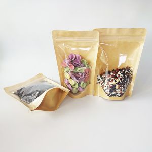 4.7x7.9 Inch Plastic Clear Front Brown Kraft Back Reclosable Stand Up Ziplock