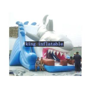 Wholesale Penetrating White / Grey Shark Inflatable Trill Dry Slide Single Lane By Plato PVC from china suppliers