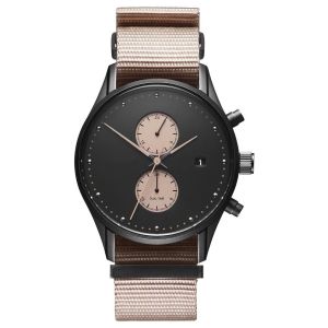 Round mark dual time chronograph watch with quality nylon strap
