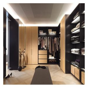 Wholesale Leisure Facilities Modern Glass Panel Solid Wood Walk In Wardrobe with Lighting Design from china suppliers