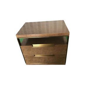 Brass metal frame Maple burl veneer Custom made 2-drawer night stand of hotel