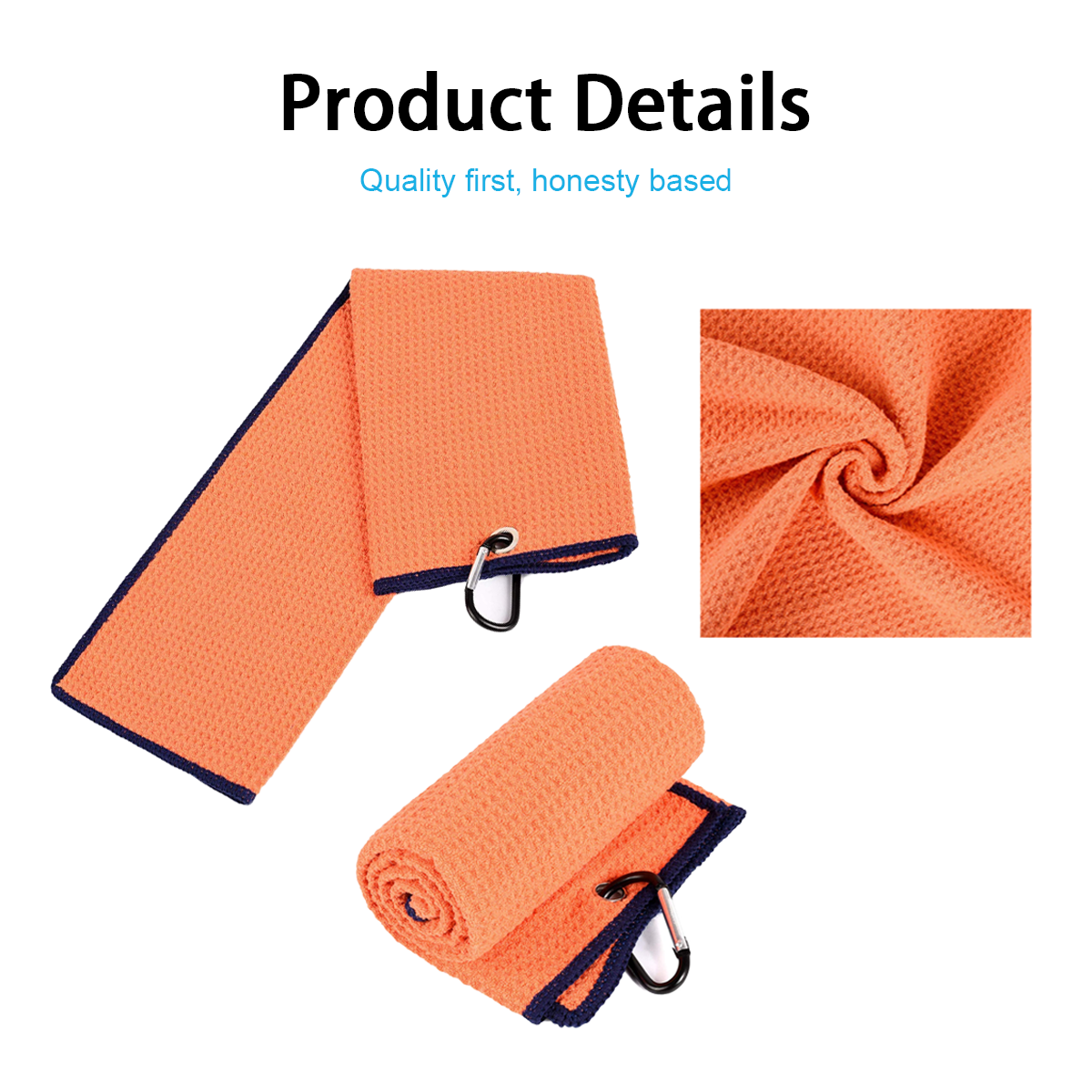 Portable Polyester Sublimated Microfiber Waffle Custom Print Golf Towel with clip