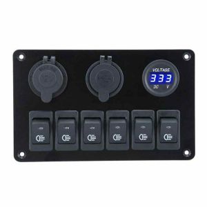 Dual USB LED Voltmeter 6 Gang Marine Switch Panel DC12V/24V Compact