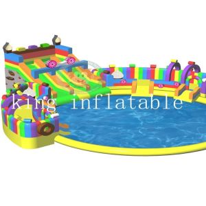 Double Stitching Inflatable Water park playground giant slide With Pool