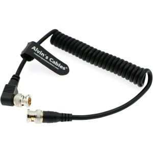 Black Magic BNC Male RG179 Coiled Cable for BMCC Video Camera Straight To Right