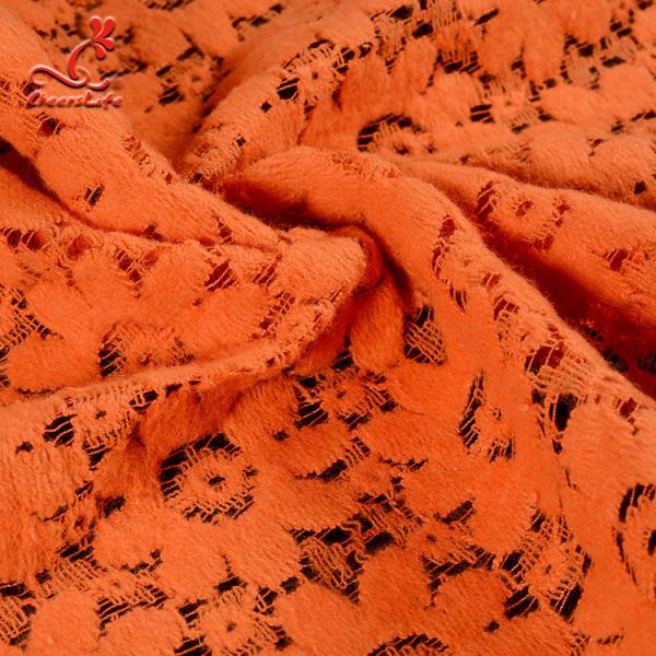 Soft Fancy Burnt Orange Embroidered Lace Fabric For Saree Clothes