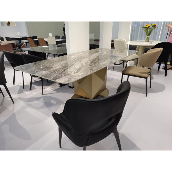 Foshan Supplier High Quality Gold Stainless Steel Dining Table Living Room Dining Table Ceramic With Marble Stone Top