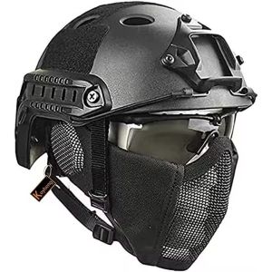 China Tactical Helmet Combined With Foldable Ear Protection Half Face Mesh Mask And Glass Set on sale
