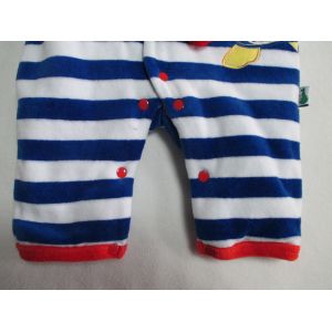 Yarn Dyed Striped Baby Footed Rompers Velour Warm Romper With Padding