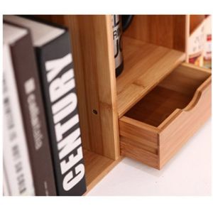 Bamboo Desktop Bookshelf with Drawer and Magazine Rack Storage Holders Single