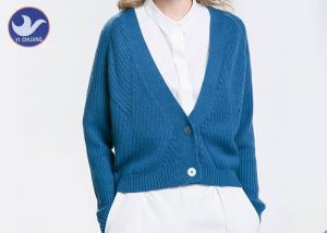 Wholesale Acrylic Wool Womens Knit Cardigan Sweaters , Blue Long Sleeve Cardigan Sweater from china suppliers