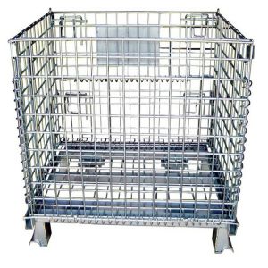 Folding Q235 Stackable Mesh Pallet Cages Warehouse Grid Box Metal